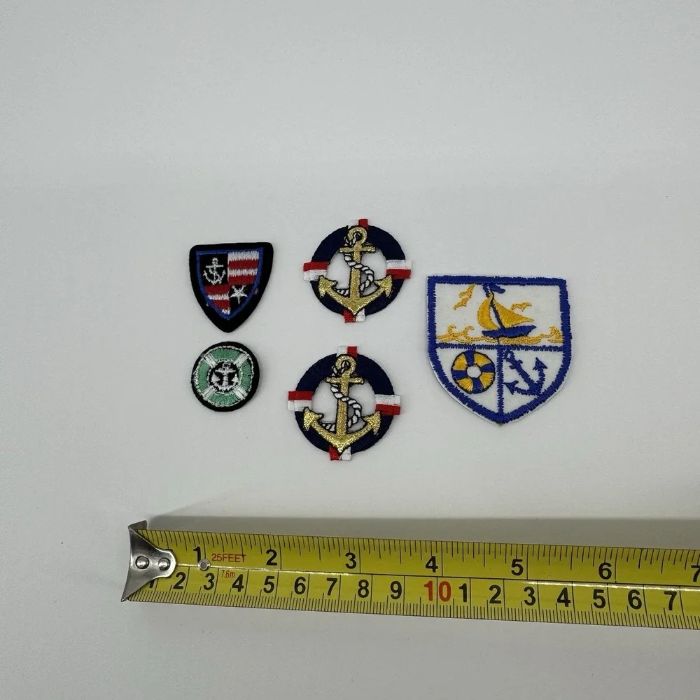 Lot of 5 Nautical Sailboat Anchor Embroidered Iron On Applique Patches Coastal